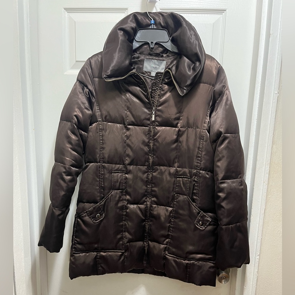 90s Long Brown Puffer Jacket SIZE:M